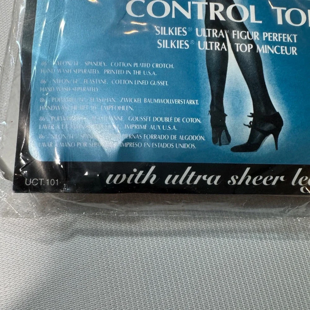 Vintage Lot New Silkies Ultra Control Top Pantyhose Ultra Sheer Small Black/Grey